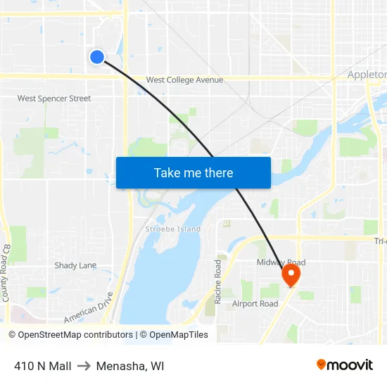 410 N Mall to Menasha, WI map