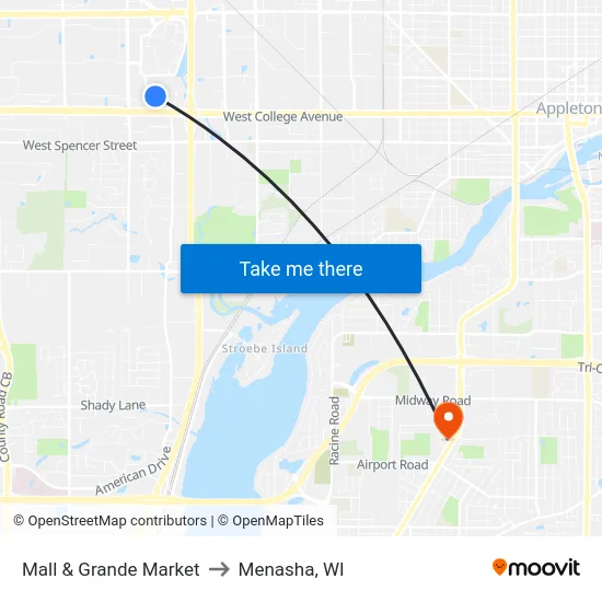 Mall & Grande Market to Menasha, WI map