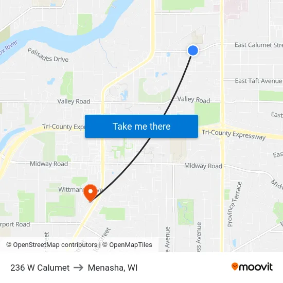 236 W Calumet to Menasha, WI map