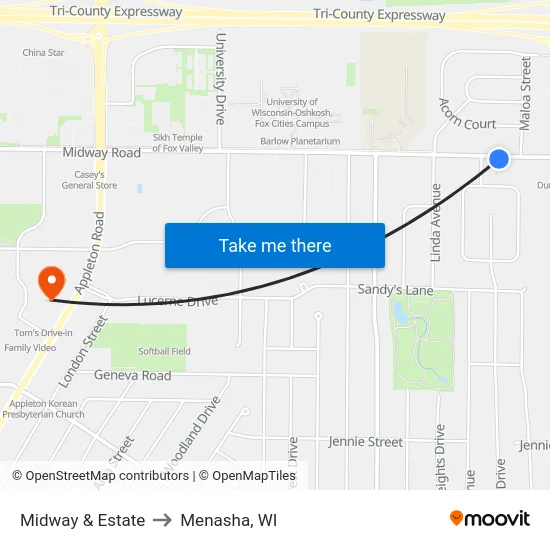 Midway & Estate to Menasha, WI map