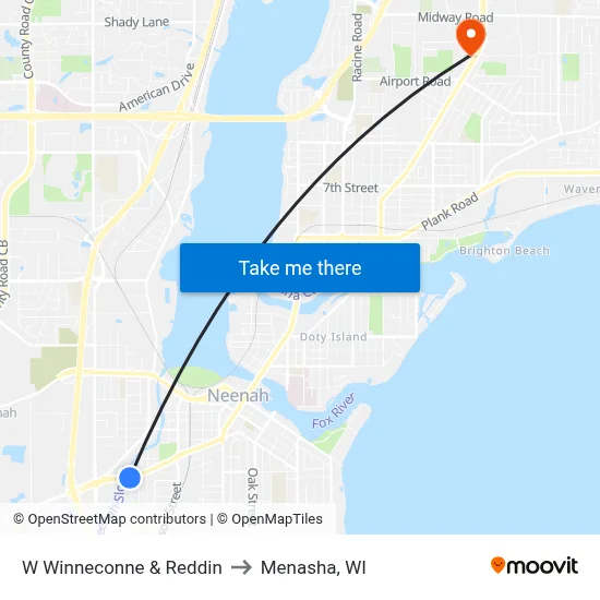 W Winneconne & Reddin to Menasha, WI map