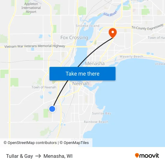 Tullar & Gay to Menasha, WI map