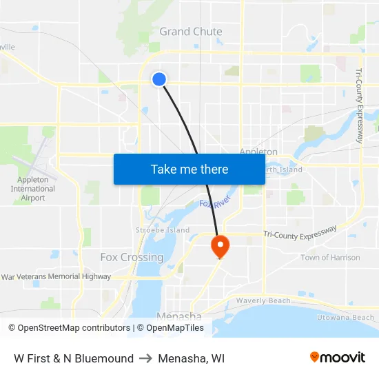 W First & N Bluemound to Menasha, WI map
