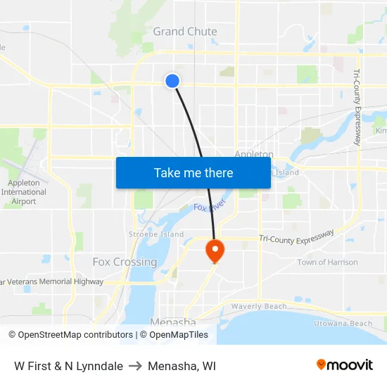 W First & N Lynndale to Menasha, WI map