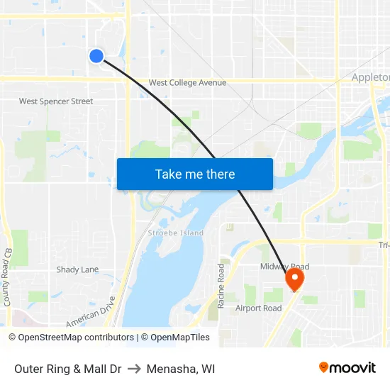 Outer Ring & Mall Dr to Menasha, WI map