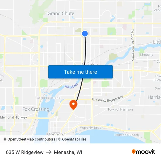 635 W Ridgeview to Menasha, WI map