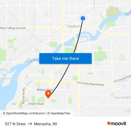 527 N Drew to Menasha, WI map