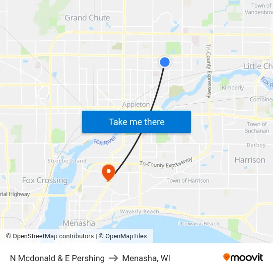 N Mcdonald & E Pershing to Menasha, WI map