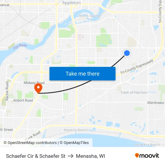 Schaefer Cir & Schaefer St to Menasha, WI map