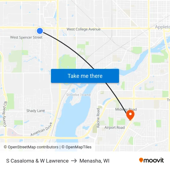 S Casaloma & W Lawrence to Menasha, WI map