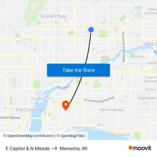E Capitol & N Meade to Menasha, WI map