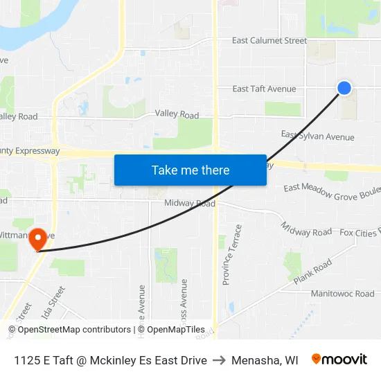 1125 E Taft @ Mckinley Es East Drive to Menasha, WI map