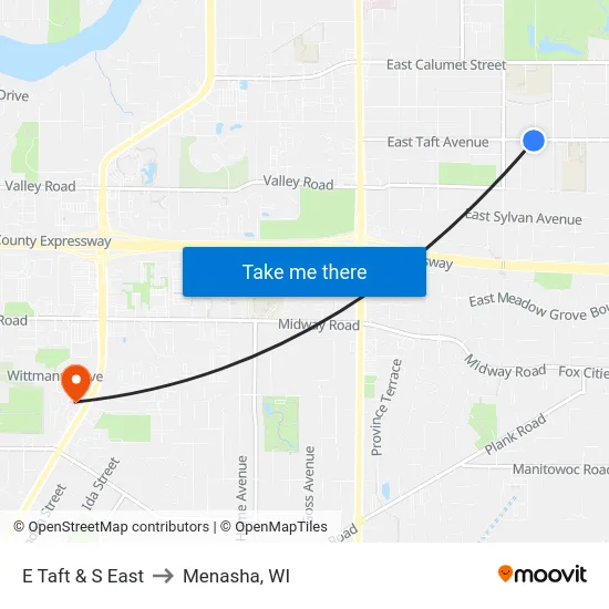 E Taft & S East to Menasha, WI map