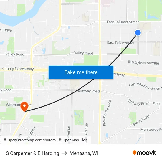 S Carpenter & E Harding to Menasha, WI map