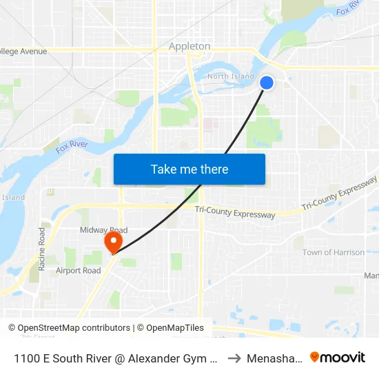 1100 E South River @ Alexander Gym Entrance to Menasha, WI map