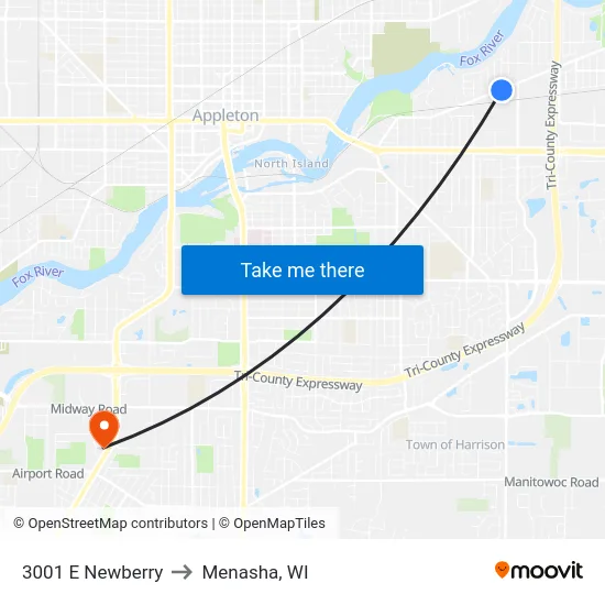 3001 E Newberry to Menasha, WI map