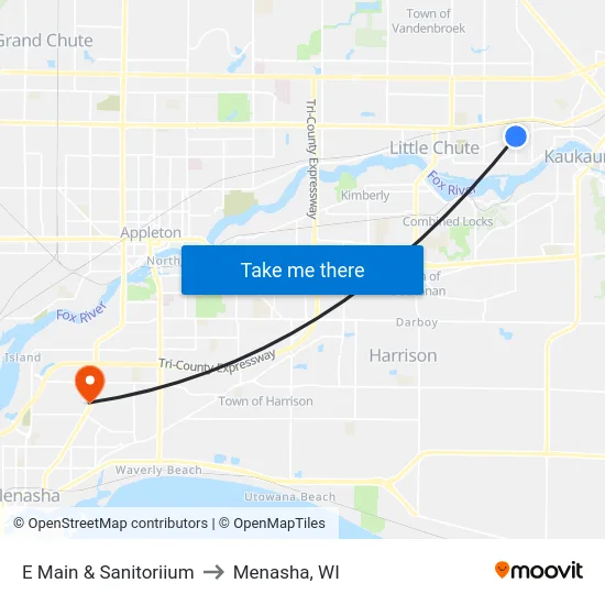 E Main & Sanitoriium to Menasha, WI map