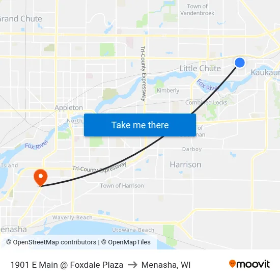 1901 E Main @ Foxdale Plaza to Menasha, WI map
