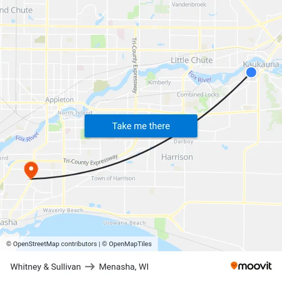 Whitney & Sullivan to Menasha, WI map