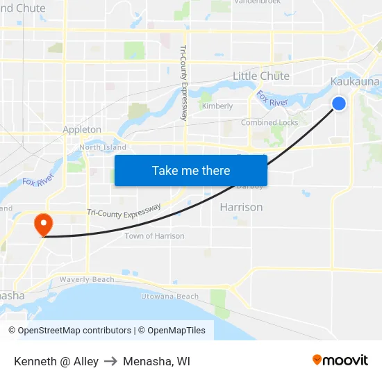 Kenneth @ Alley to Menasha, WI map