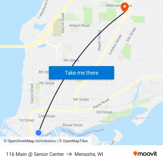 116 Main @ Senior Center to Menasha, WI map