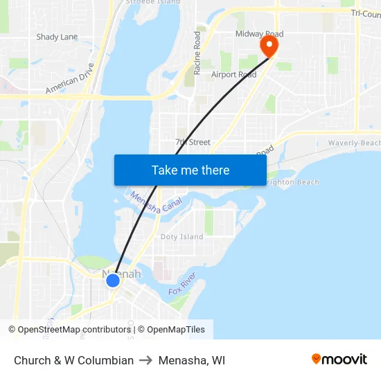 Church & W Columbian to Menasha, WI map