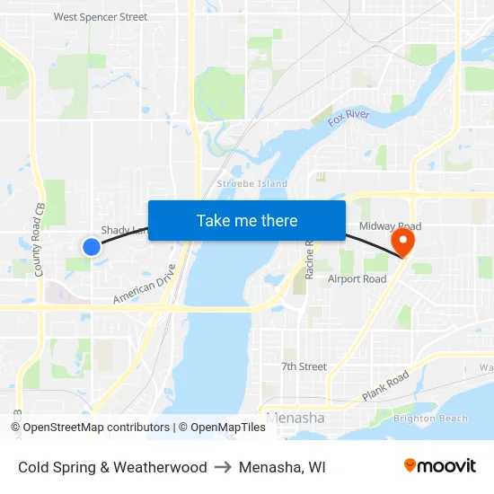Cold Spring & Weatherwood to Menasha, WI map