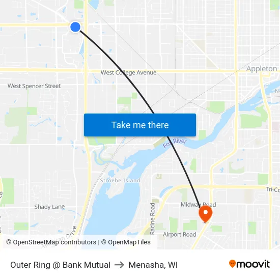 Outer Ring @ Bank Mutual to Menasha, WI map
