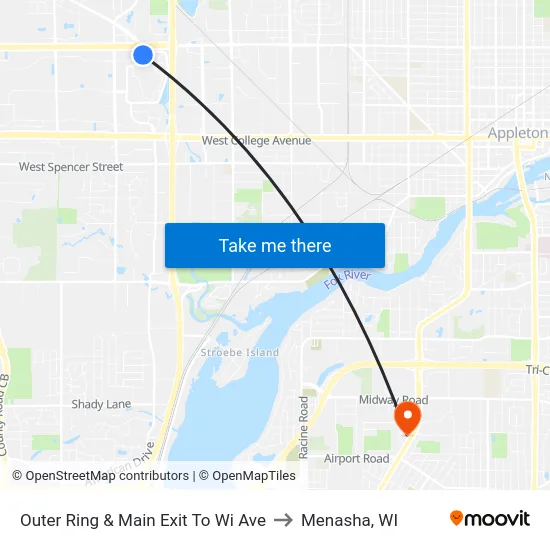 Outer Ring & Main Exit To Wi Ave to Menasha, WI map