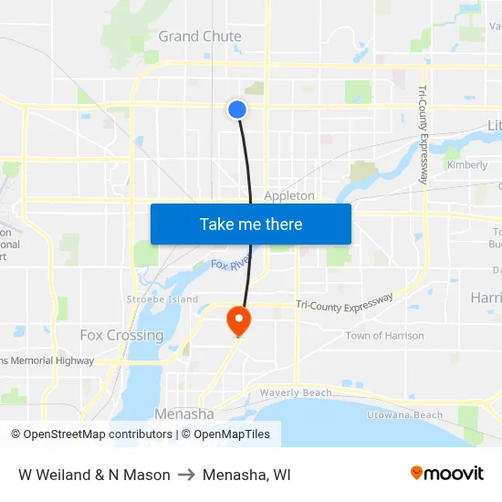 W Weiland & N Mason to Menasha, WI map