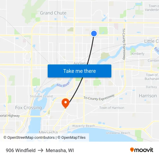906 Windfield to Menasha, WI map