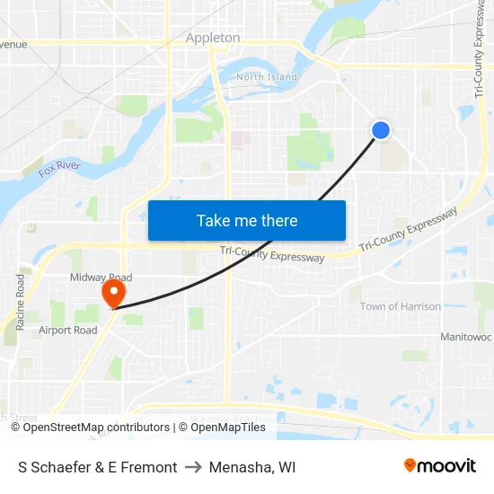 S Schaefer & E Fremont to Menasha, WI map