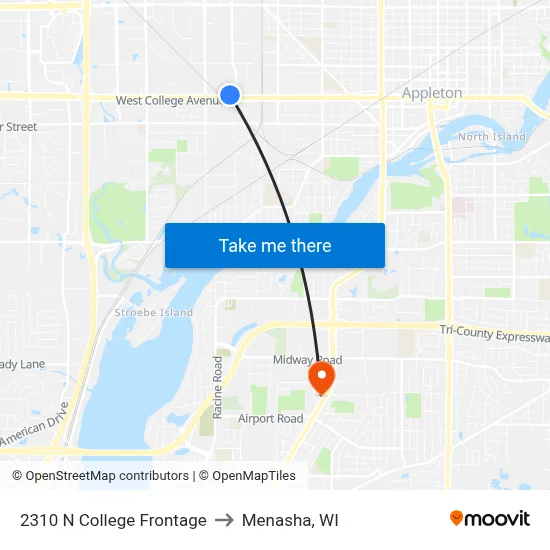 2310 N College Frontage to Menasha, WI map