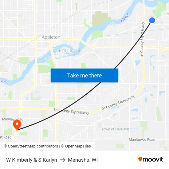 W Kimberly & S Karlyn to Menasha, WI map