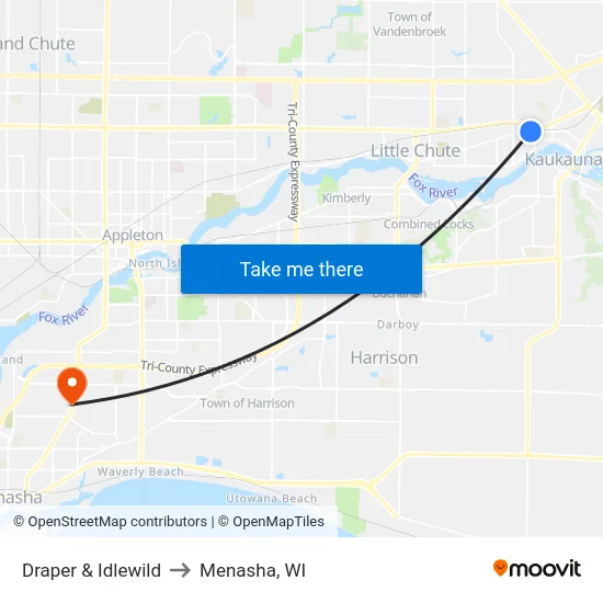 Draper & Idlewild to Menasha, WI map