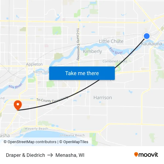 Draper & Diedrich to Menasha, WI map