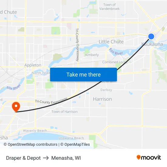 Draper & Depot to Menasha, WI map