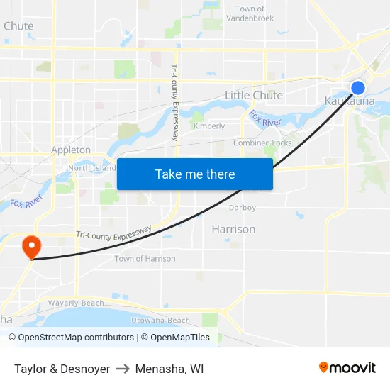 Taylor & Desnoyer to Menasha, WI map