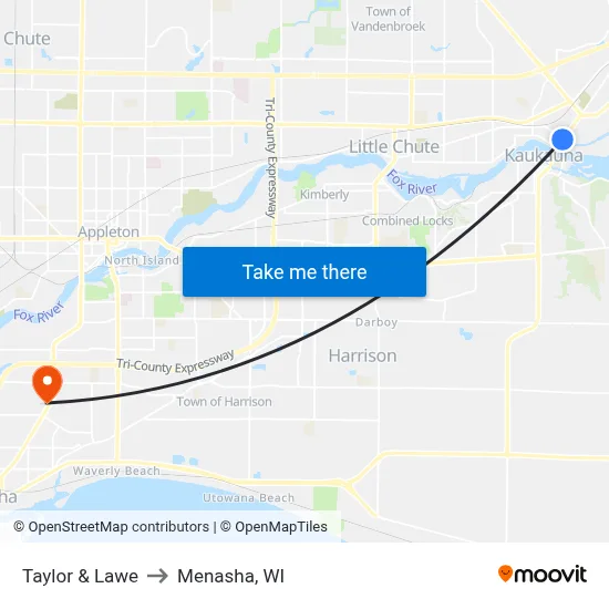 Taylor & Lawe to Menasha, WI map