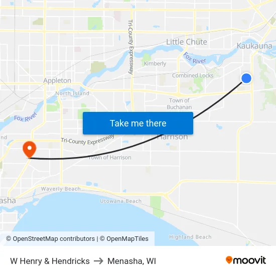 W Henry & Hendricks to Menasha, WI map