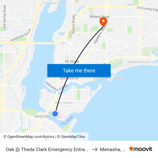 Oak @ Theda Clark Emergency Entrance to Menasha, WI map