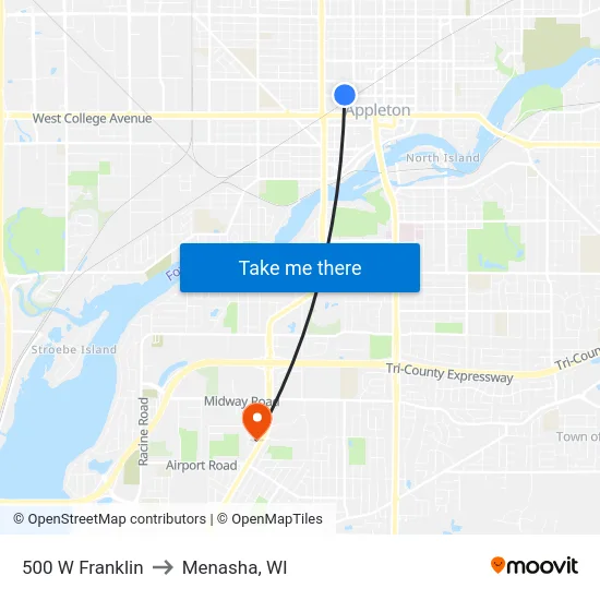 500 W Franklin to Menasha, WI map