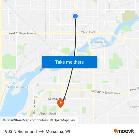 903 N Richmond to Menasha, WI map