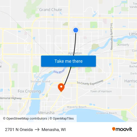2701 N Oneida to Menasha, WI map