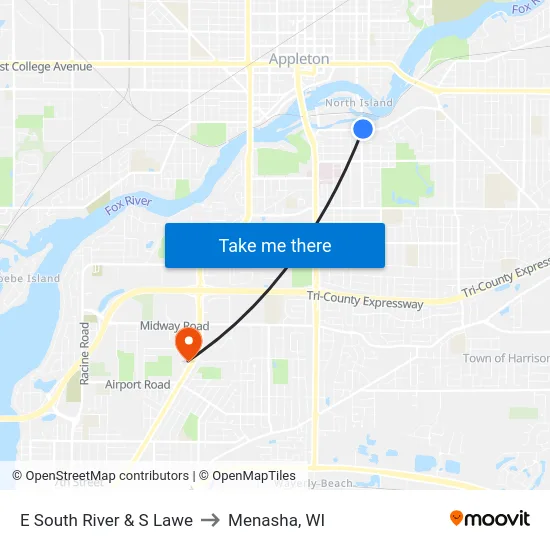 E South River & S Lawe to Menasha, WI map