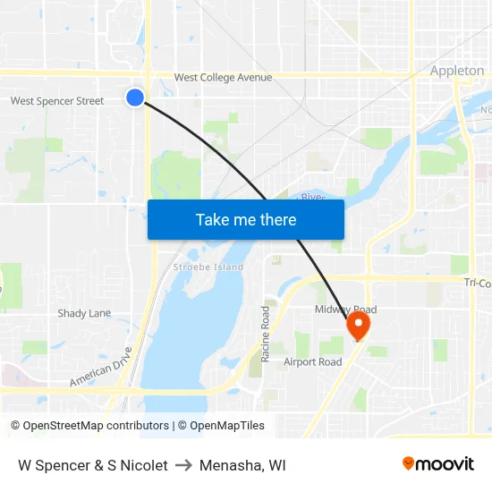 W Spencer & S Nicolet to Menasha, WI map