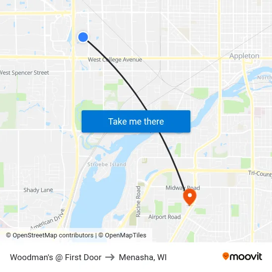 Woodman's @ First Door to Menasha, WI map