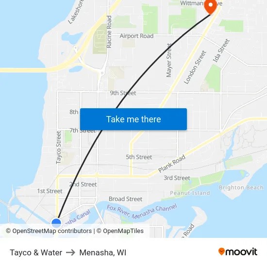 Tayco & Water to Menasha, WI map