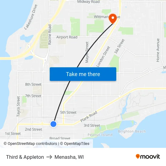 Third & Appleton to Menasha, WI map