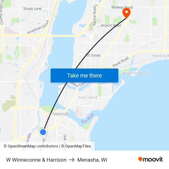 W Winneconne & Harrison to Menasha, WI map
